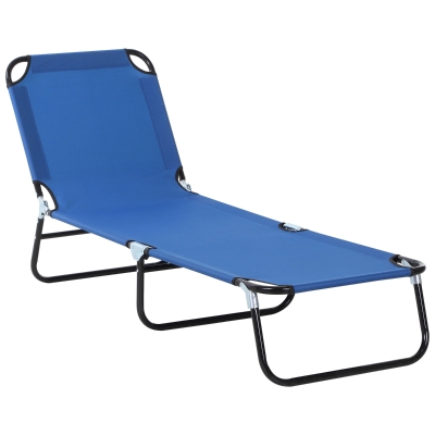 Outsunny Outdoor Folding Lounge Chair, Steel Tanning Chair with Reclining Back, Breathable Mesh for Beach, Yard, Patio, Blue