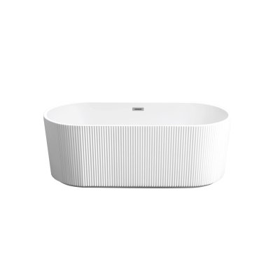 67" Freestanding Soaking Tub with Vertical Pleated Exterior, Gloss White
