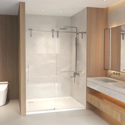Sliding Shower Door with Waterproof Seals and Tempered Glass, Brushed Nickel