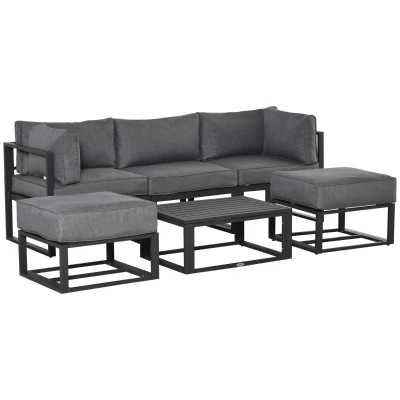 Outsunny 6 Pieces Patio Furniture Set, Space-Saving Sectional Outdoor Daybed with Aluminum Frame and Thickened Cushions, Grey
