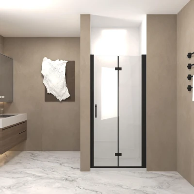 36" Bifold Shower Door with Stainless Steel Handle and Raised Water-Blocking Strips, Matte Black