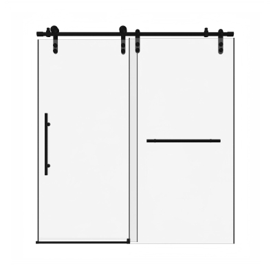 Sliding Bathtub Door with Waterproof Seals and Tempered Glass, Matte Black