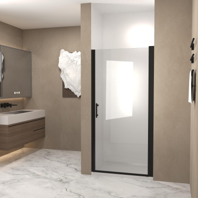 Pivot Shower Door with Safety Film and Tempered Glass, Matte Black