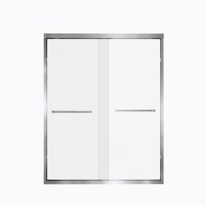 Double Sliding Shower Door with Explosion-Proof Safety Film and Steel Long Handle, Brushed Nickel