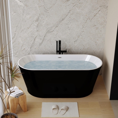 59" Acrylic Freestanding Soaking Bathtub with Double-Wall Insulation, Black+White
