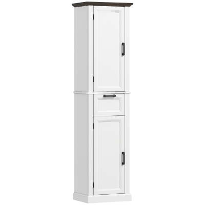 HOMCOM 65" Tall Bathroom Storage Cabinet, Freestanding Farmhouse Slim Bathroom Cabinet with 2 Doors, Shelves and Drawer, White