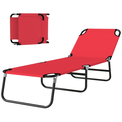 Outsunny Outdoor Folding Lounge Chair, Steel Tanning Chair with Reclining Back, Breathable Mesh for Beach, Yard, Patio, Red