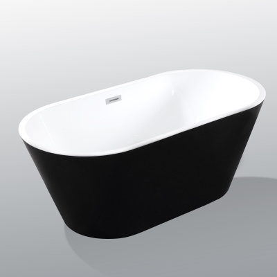 59" Acrylic Freestanding Soaking Bathtub with Double-Wall Insulation, Black+White