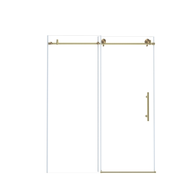 Frameless Shower Door with Anti-Shatter Safety Film and Bottom Water-Blocking Strip, Brushed Gold