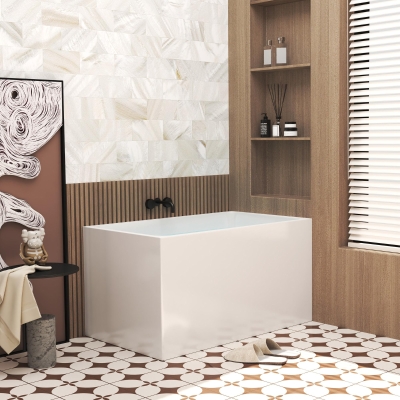 47" Acrylic Freestanding Bathtub with Built-In Seat, Gloss White
