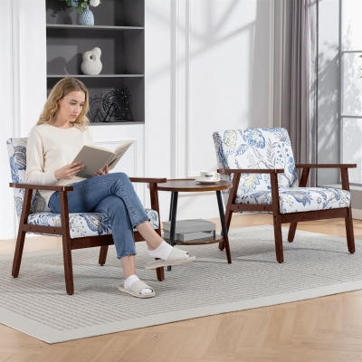 HOMCOM 2 PCS Modern Accent Chairs with Cushioned Seat, Upholstered Linen-Feel Armchair for Bedroom, Living Room, Multicolored