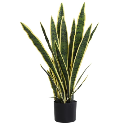 Outsunny 30" Artificial Snake Plant with 21 Leaves in Pot, Decorative Fake Plant for Home, Office, and Living Room, Green