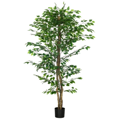 HOMCOM 6ft Artificial Trees Ficus, Indoor Fake Plant with Pot, for Home Decor