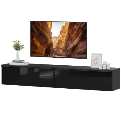 HOMCOM Wall Mounted TV Stand, Floating TV Cabinet with Storage, for TVs up to 70", High Gloss Effect, Black