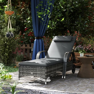 Outsunny Wicker Outdoor Chaise Lounge, 5-Level Adjustable, Gray