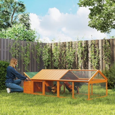 PawHut 95"L Chicken Run Large Chicken Coop with Nesting Box Wooden Roof Side Door for Outdoor 4–8 Chickens