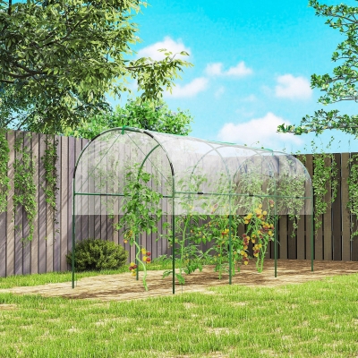 Outsunny Tunnel Tomato Greenhouse with 4 Hoops and Top Tap, Pointed Bottom and Guy Ropes, 157.5" x 48.4" x 67.3", Clear