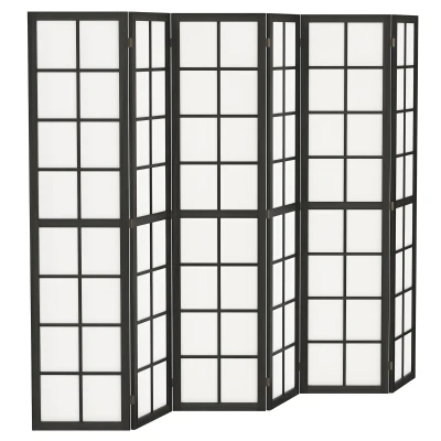 HOMCOM 6 Panel Room Divider, 5.6 ft Folding Wall Divider Room Partition for Home Office, Bedroom, Living Room, Black
