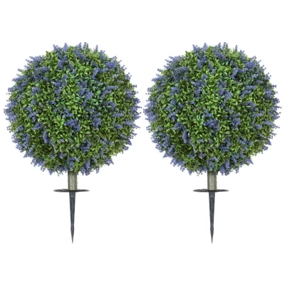 HOMCOM Artificial Plants Faux Lavender Set of 2, UV Protected Fake Plants with Ground Stakes for Indoor Outdoor Decor, Purple