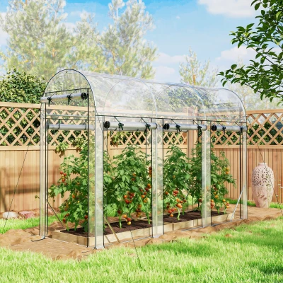 Outsunny Walk-in Tunnel Greenhouse with 8 Roll-Up Doors, 10' x 3' x 6.5', Clear