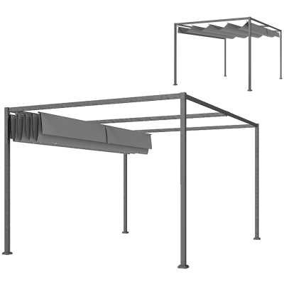 Outsunny 13' x 10' Patio Pergola with Retractable Canopy, Outdoor Sun Shelter, Yard Shade, Dark Grey