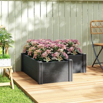 Outsunny Vinyl Raised Garden Bed Kit, 3 x 3 x 1ft Elevated Garden Box with Open Bottom, Screwless Outdoor Planter Box