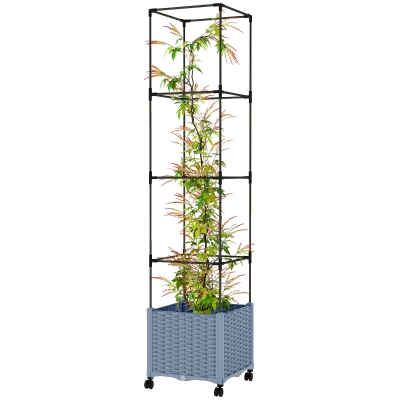 Outsunny Raised Garden Bed with Trellis & Wheels, Self-Watering, Gray