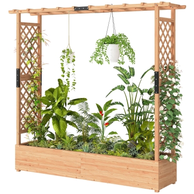 Outsunny Wooden Planter Box with Trellis and Drainage Holes
