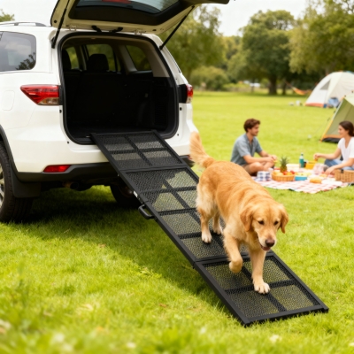 PawHut 75" Folding & Portable Dog Car Ramp for Large Dogs, Extra Long & Wide, for Car, SUV, Truck, RV, High Bed