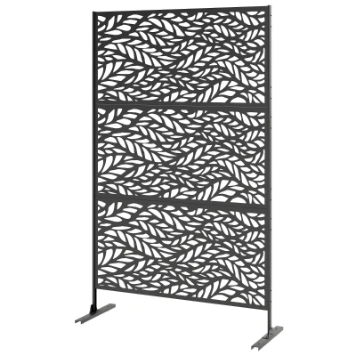 Outsunny Metal Outdoor Privacy Screen, Freestanding Outdoor Divider with Stand, 78" x 48", Black