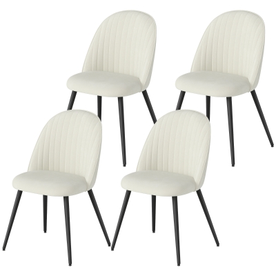 HOMCOM Set of 4 Modern Dining Chairs, Velvet Upholstered Kitchen Chairs with Steel Legs for Living Room, Cream White