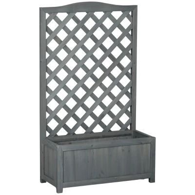 Outsunny Wood Planter with Trellis for Vine Climbing, Raised Garden Bed to Grow Vegetables for Backyard, 28" x 11" x 46", Grey