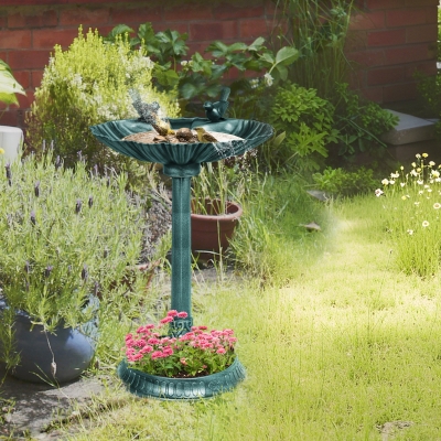 Outsunny 32" Bird Bath with Decorative Birds, Vintage Birdbath with Flower Planter Base for Garden, Bronze Green