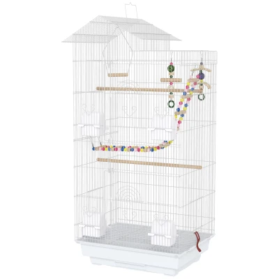 PawHut 39" Bird Cage for Budgie, Cockatiel, Conure, Small Birds, with Ladder, Swing, Toys, Perches, Tray, Feeding Bowls, Handle