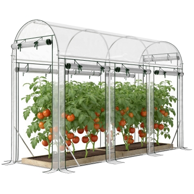 Outsunny Walk-in Tunnel Greenhouse with 8 Roll-Up Doors, 10' x 3' x 6.5', Clear
