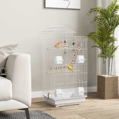 PawHut 39" Bird Cage for Budgie, Cockatiel, Conure, Small Birds, with Ladder, Swing, Toys, Perches, Tray, Feeding Bowls, Handle