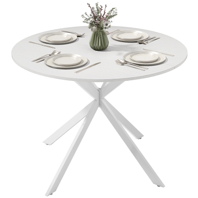 HOMCOM 40" Round Kitchen Table for 4, Industrial Dining Table with Steel Legs for Dining Room, White Oak