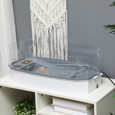 PawHut Turtle Tank Kit, Turtle Aquarium with Basking Platform, Water Pump, Filter Layer Design, Reptile Habitat