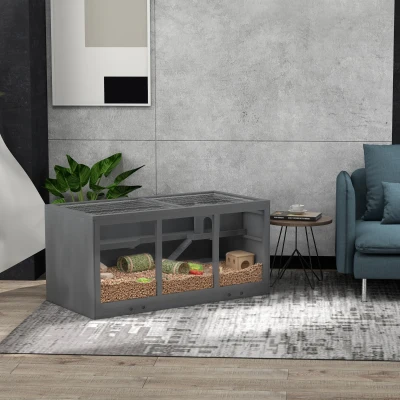 PawHut Extra Large Wooden Hamster Cage with Roof, Gray