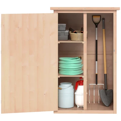 Outsunny 29.9"x21.7"x45.3"Garden Storage Shed with Asphalt Roof, Outdoor Storage Cabinet w/ Shelves, Natural