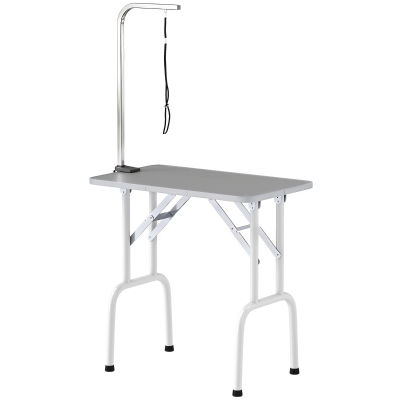 PawHut Foldable Pet Grooming Table for Dogs Cats with Adjustable Arm, Non-slip Surface, Grey