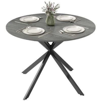HOMCOM 40" Round Kitchen Table for 4, Industrial Dining Table with Steel Legs for Dining Room, Distressed Grey