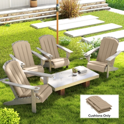 Outsunny Set of 4 Patio Chair Cushions, High Back Adirondack Chair Cushion with Ties, High-Density Foam, Beige