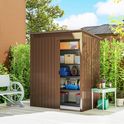 Outsunny 5.2' x 3.5' Outdoor Storage Shed, Easy to Assemble Metal Garden Shed, for Backyard, Lawn, Patio, Light Brown