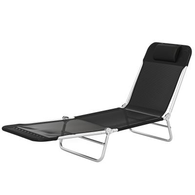 Outsunny Folding Chaise Lounge Chair with Adjustable Backrest, Black