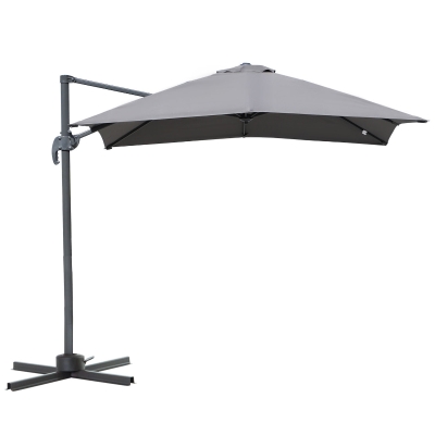 Outsunny 8' x 8' Square Patio Hanging Offset Umbrella Aluminum Outdoor Cantilever Crank Market Parasol Garden Sun Canopy Shelter 360° Rotation w/ Cross Base Grey