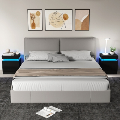 HOMCOM Nightstand Set of 2, End Side Tables with LED Lights, Bedside Tables with 2 Drawers, for Bedroom, Black