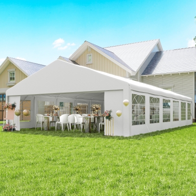 Outsunny 23' x 39' Party Tent, Heavy Duty Outdoor Canopy Tent Shelter with 2 Doors and 12 Windows for Parties, Events, White