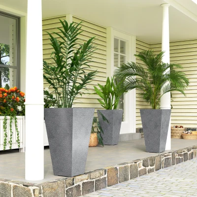 Outsunny 28" Tall Stackable Planters, Set of 3 with Drainage, Gray