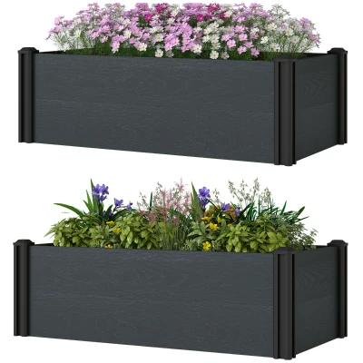 Outsunny Vinyl Raised Garden Bed Kit, Set of 2 Elevated Garden Boxes with Open Bottom, Screwless Outdoor Planter Box